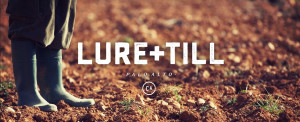 Lure + Till logo on soil, garden boots photo