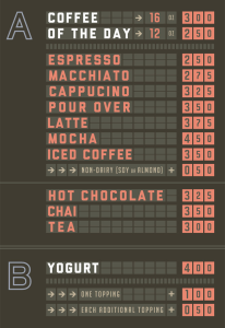 Coffee Cultures menu board
