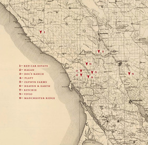 Red Car Wine map of Sonoma coast