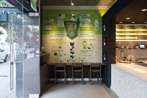 Project Juice store interior with wall graphics