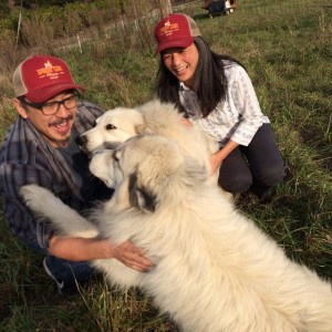 JC and KH at Apricot Lane Farms with sheepdogs