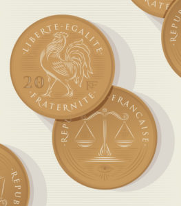 California Freemason illustration: Liberte-Egalite-Fraternite coins
