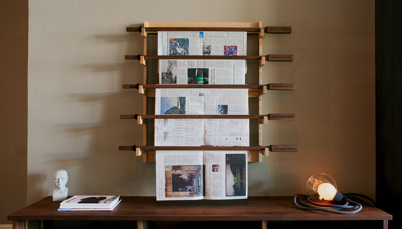 Wydown Hotel custom news rack