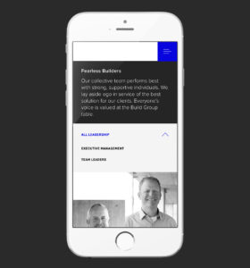 Build Group Fearless Builders Leadership page on mobile