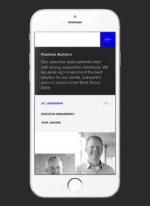 Build Group Fearless Builders Leadership page on mobile