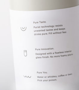 Purist bottle packaging detail