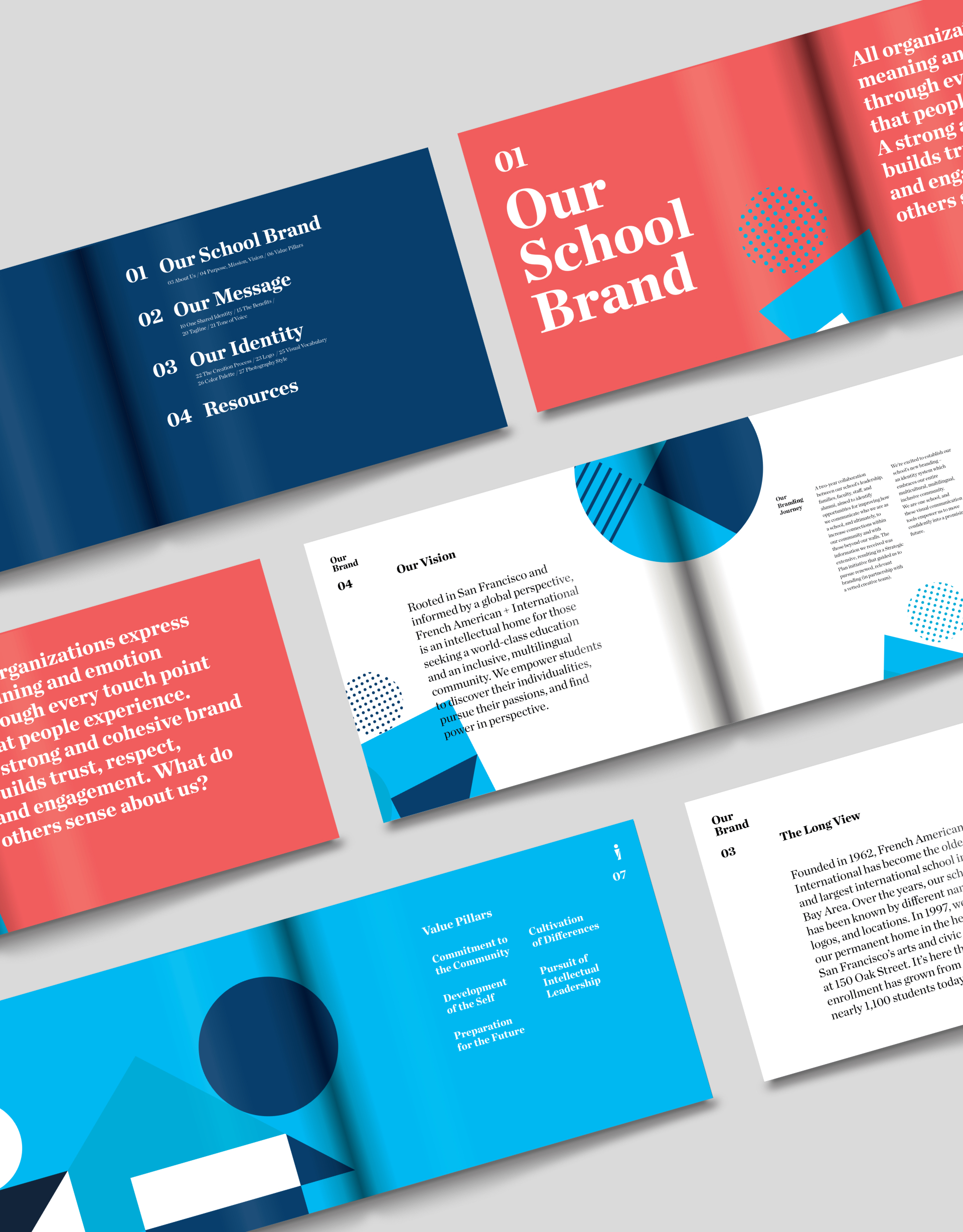 Brand books spreads for French American International School and International High School