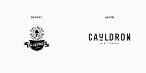 Cauldron Ice Cream before and after brand identities