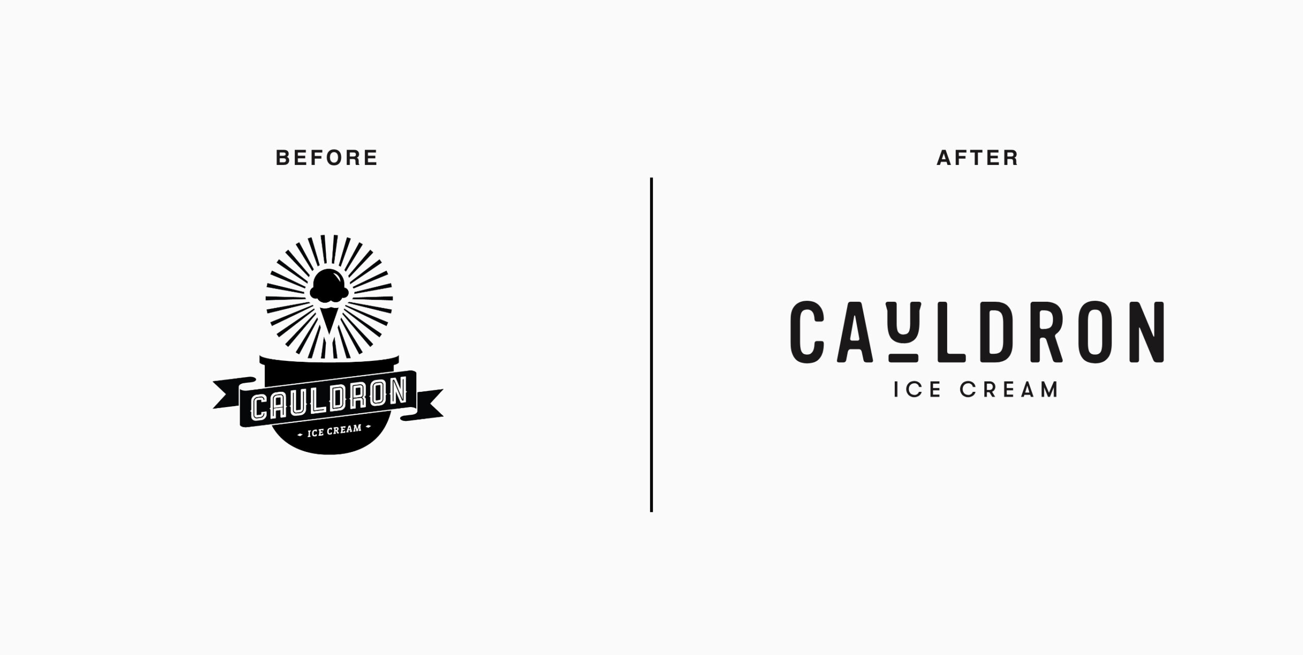 Cauldron Ice Cream before and after brand identities