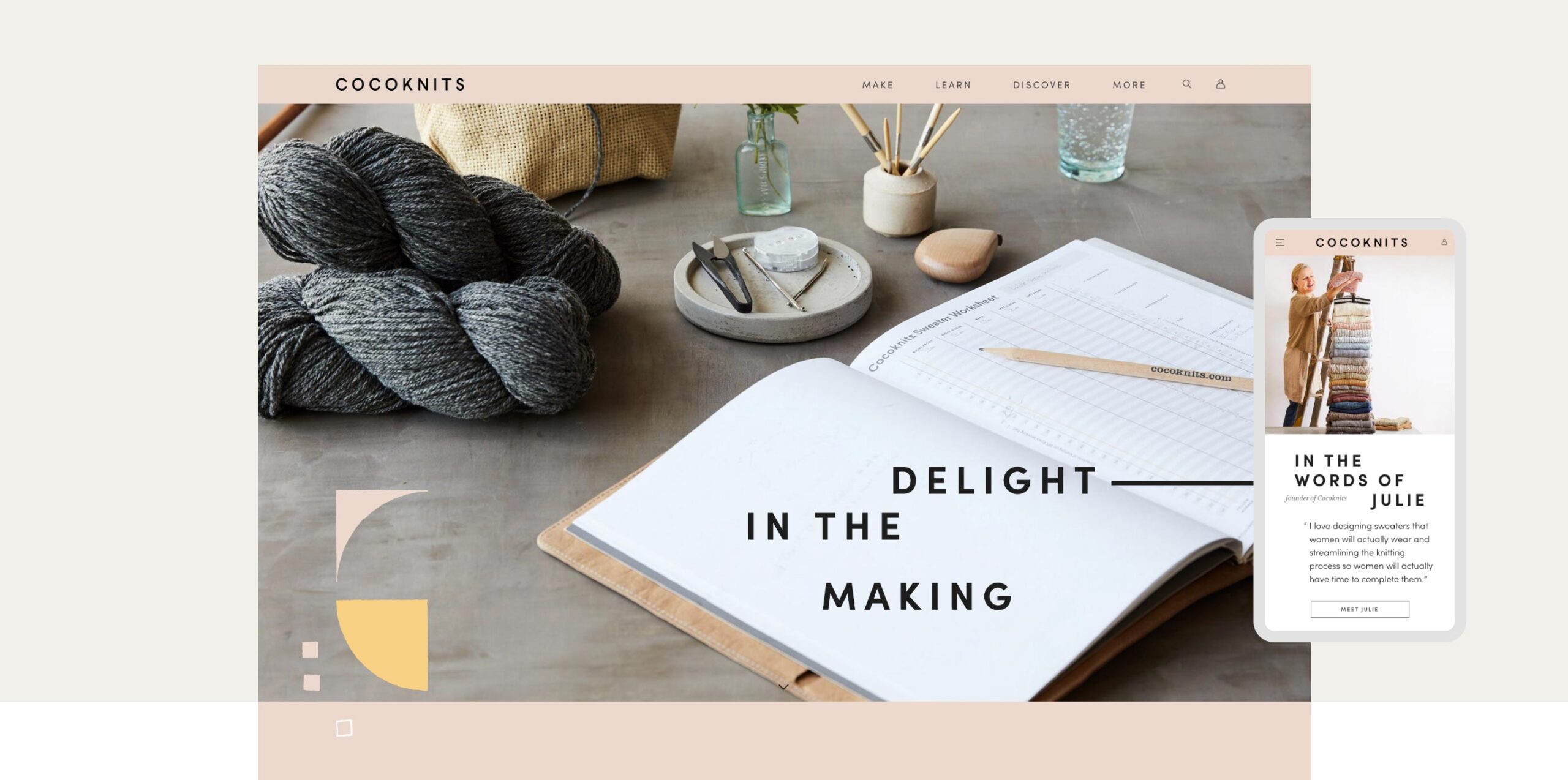 Cocoknits Website Homepage and mobile