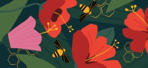 John Masters Organics bee and hibiscus illustration