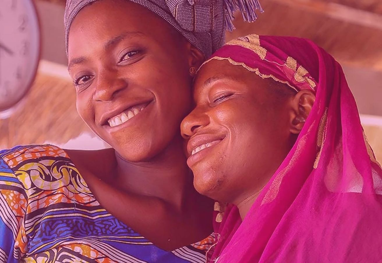 Two women smiling