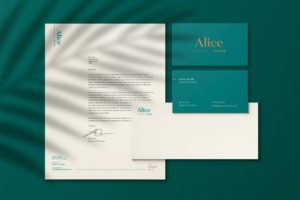 Alice House letterhead and business card