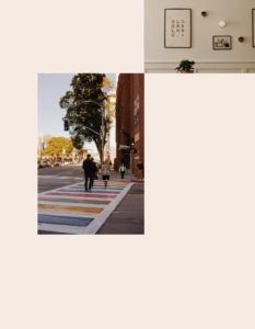 Colorful crosswalk and interior wall with art