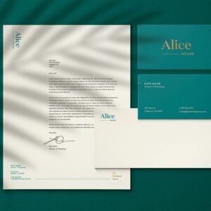 Alice House letterhead and business card