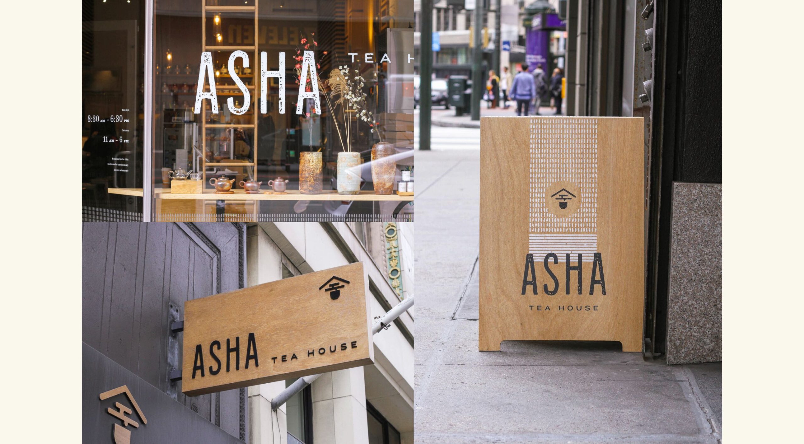 Asha Tea House signage collection