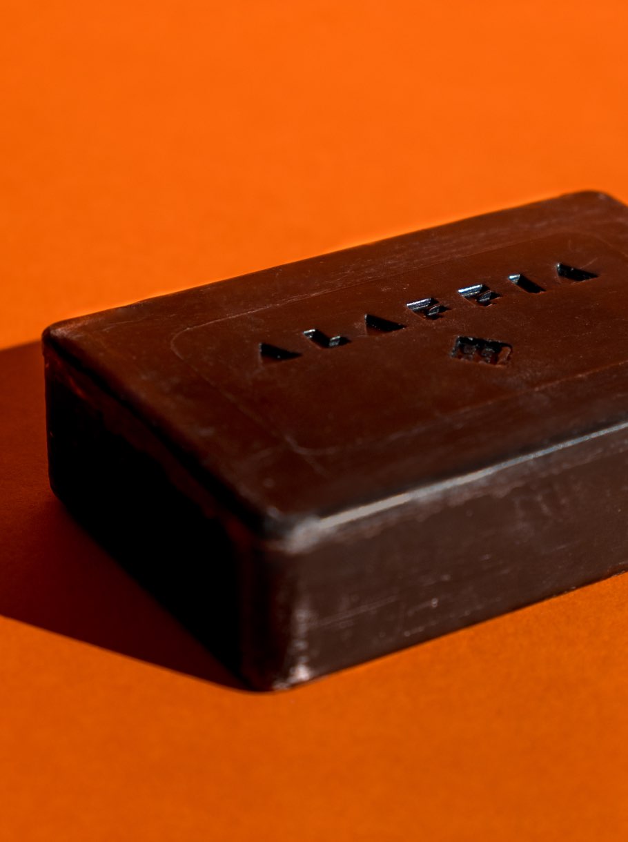 Close up of logo imprint on soap bar