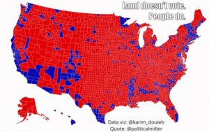 Map infographic showing red and blue areas, "Land doesn't vote. People do."