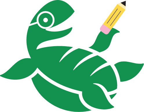 Illustration of a turtle on its back with a pencil in one flipper