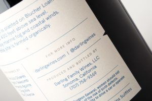 Close up of Darling Family Wines label information