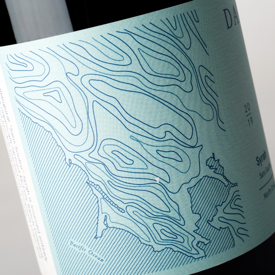 Close up of map illustration on a wine label