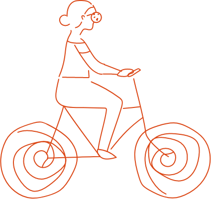 Custom spot illustration of a lady with cookie glasses riding a bike