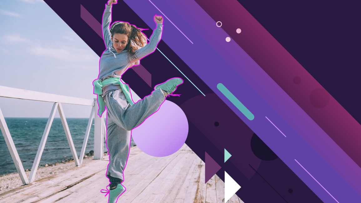 What's New graphic for Roto Brush 2 in After Effects showing a dancing girl in front of a changing background