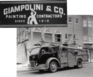 Vintage Giampolini & Co. signage and painting truck