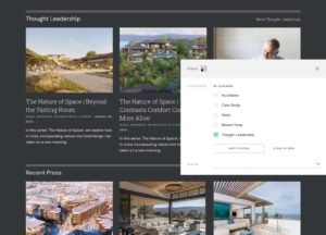Filter popup for Thought Leadership web page