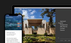 Crop of the desktop view of the SB Architects website with an additional mobile screen
