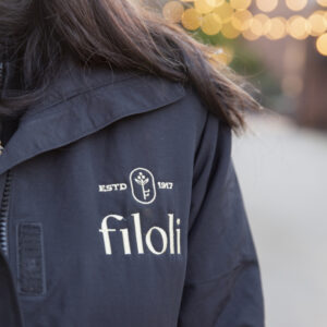 Photo of Filoli branding on staff jacket
