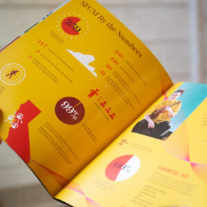 SFCM By the Numbers. Interior spread of San Francisco Conservatory of Music lookbook.
