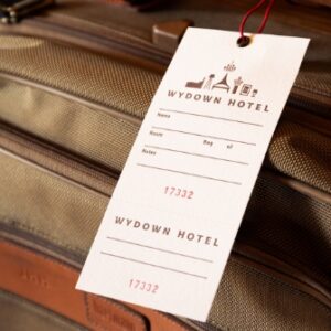 Wydown Hotel branded luggage tag on vintage bag